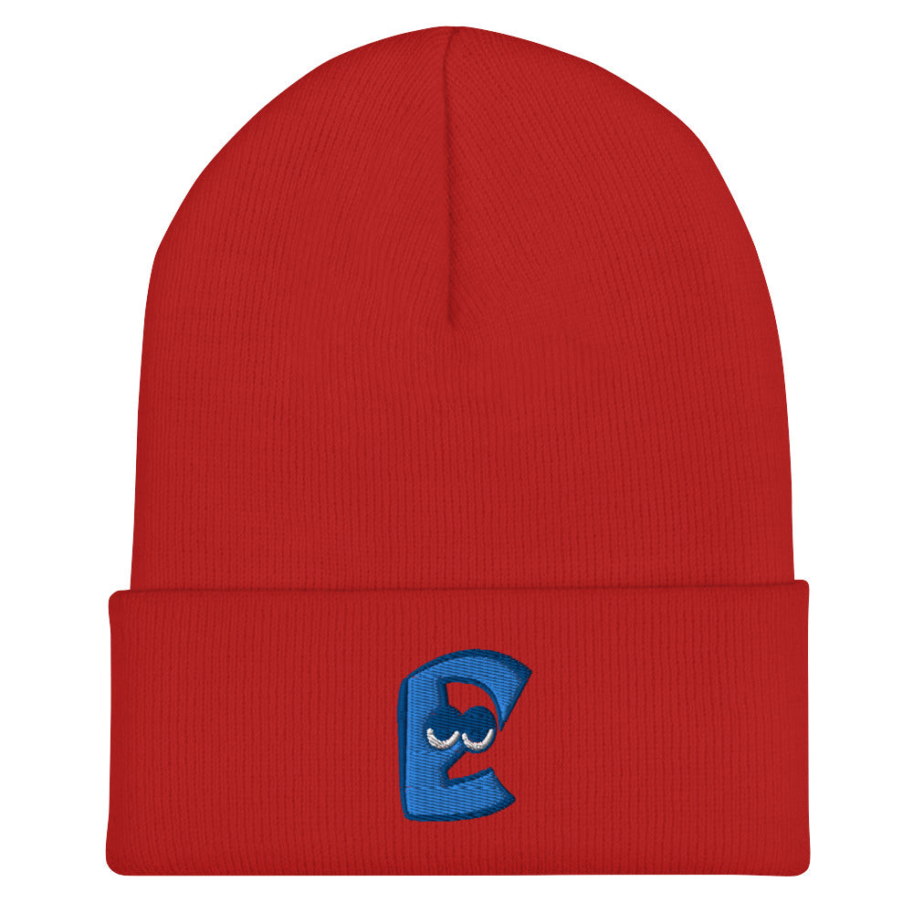 AEIOU Blue Embroidered "E" Cuffed Beanie