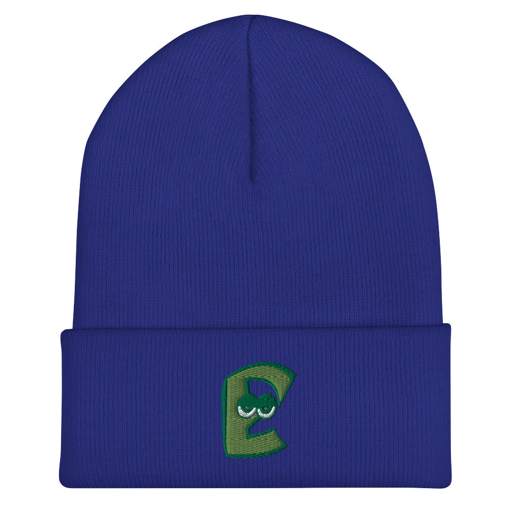 AEIOU Green Embroidered "E" Cuffed Beanie