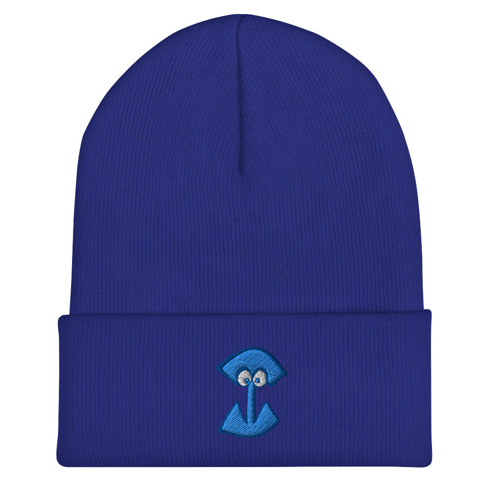 AEIOU Blue Embroidered "I" Cuffed Beanie