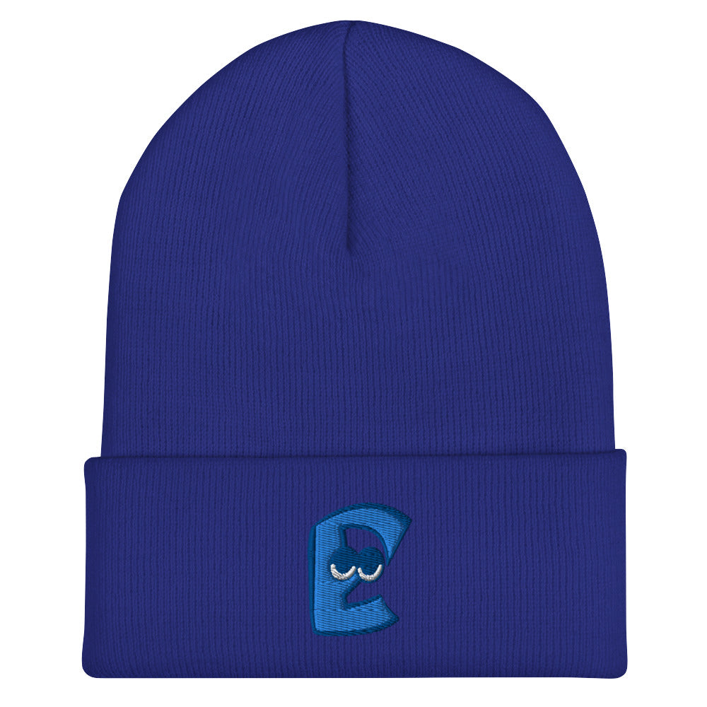AEIOU Blue Embroidered "E" Cuffed Beanie