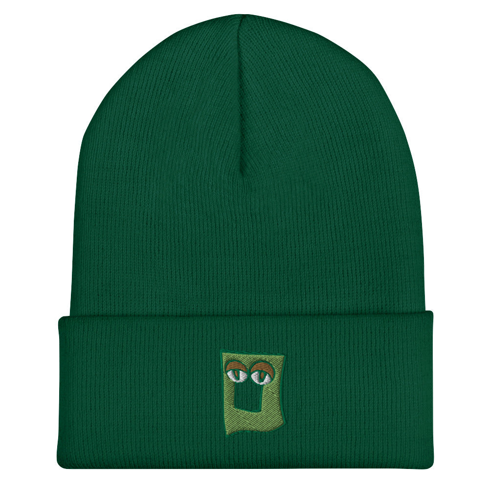 AEIOU Green Embroidered "O" Cuffed Beanie