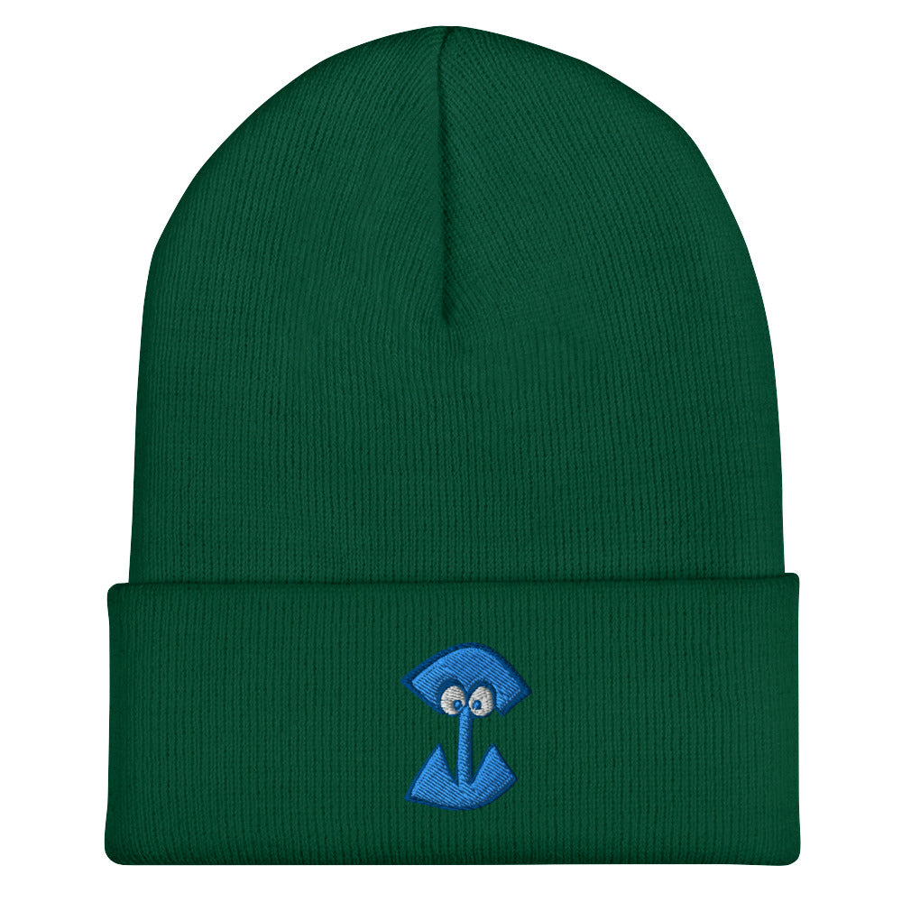 AEIOU Blue Embroidered "I" Cuffed Beanie