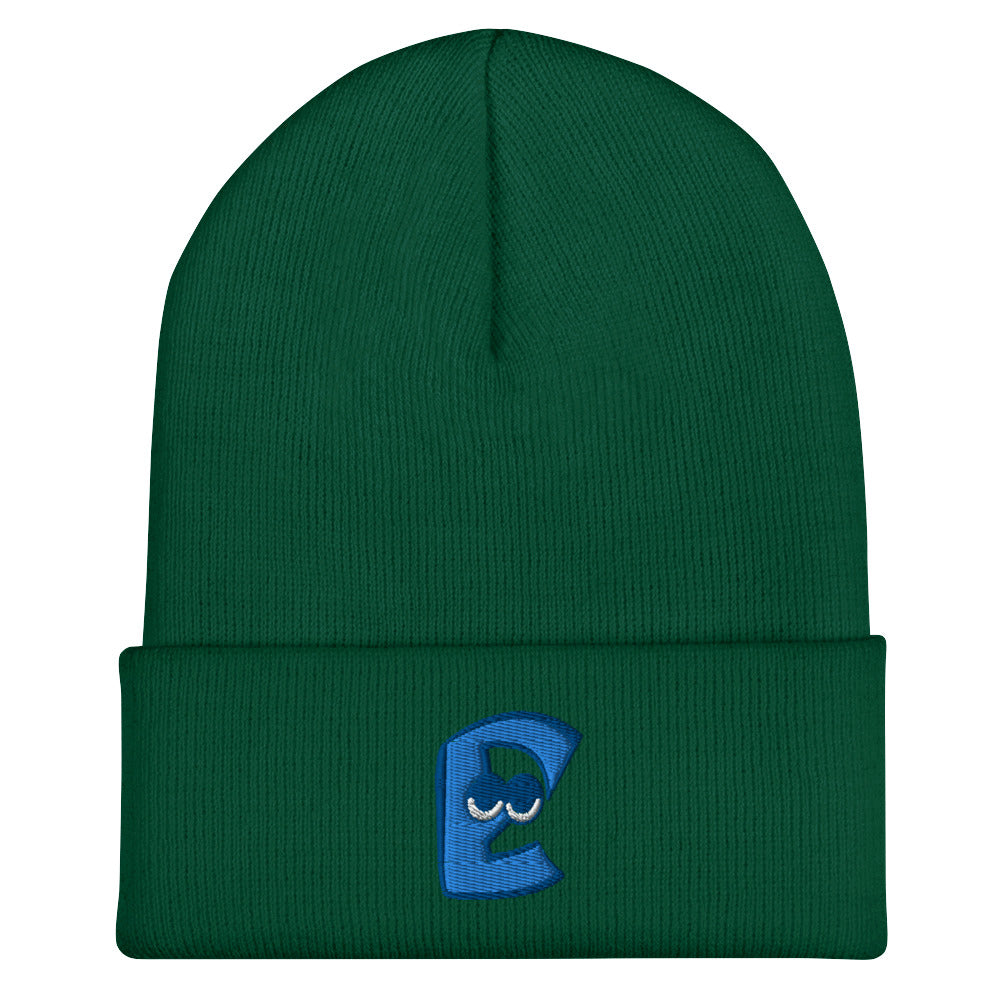 AEIOU Blue Embroidered "E" Cuffed Beanie