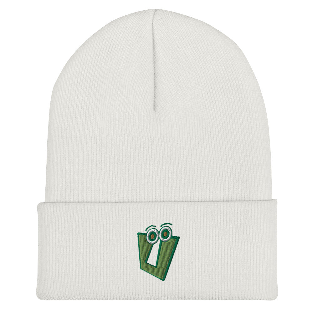 AEIOU Green Embroidered "U" Cuffed Beanie
