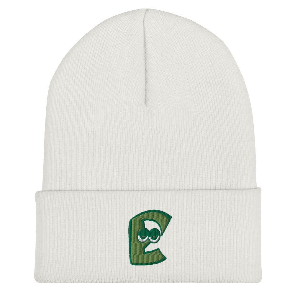 AEIOU Green Embroidered "E" Cuffed Beanie