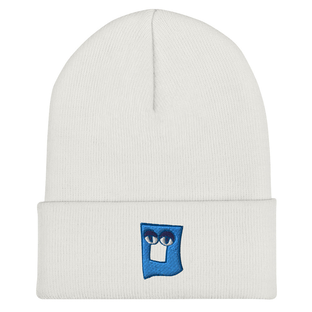 AEIOU Blue Embroidered "O" Cuffed Beanie