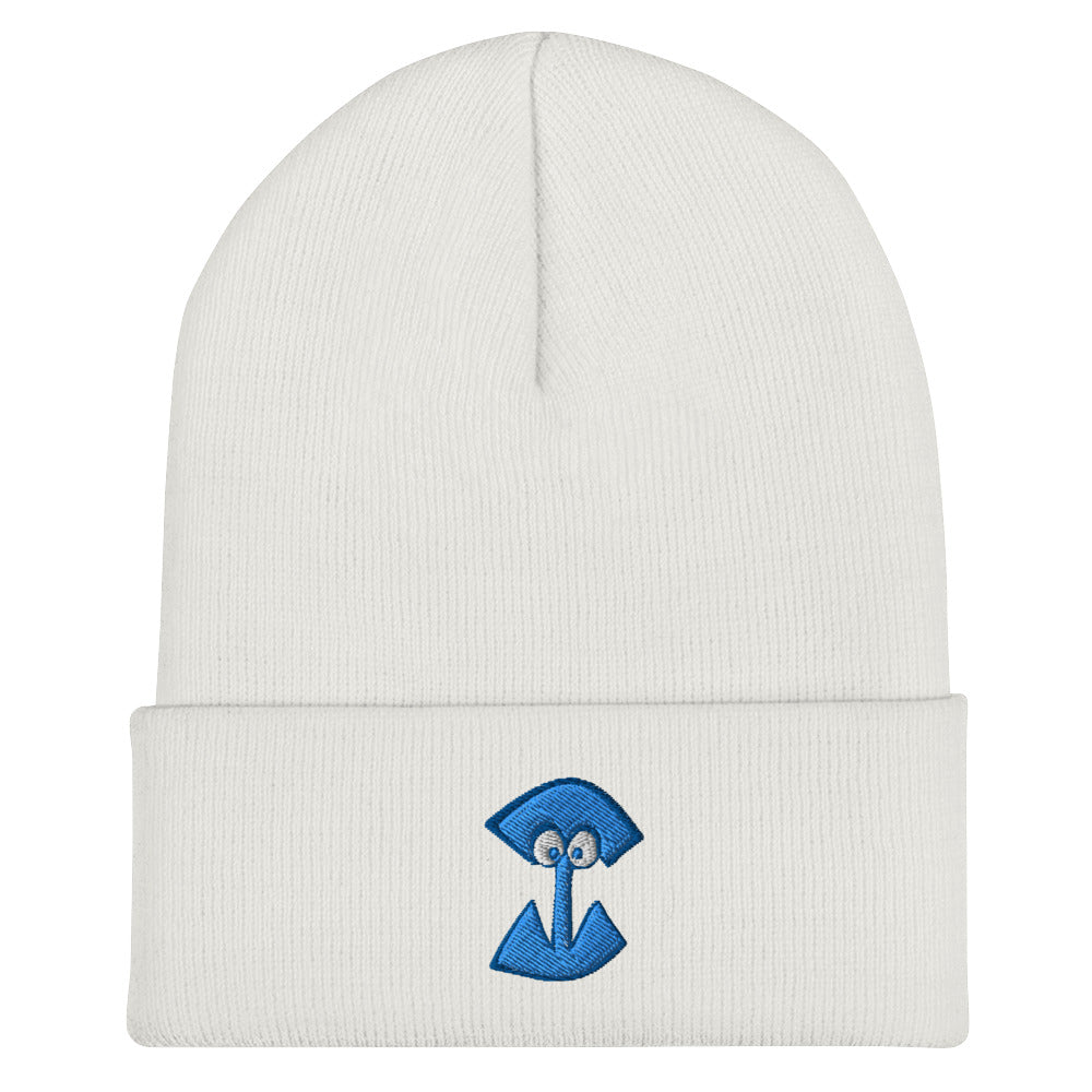 AEIOU Blue Embroidered "I" Cuffed Beanie