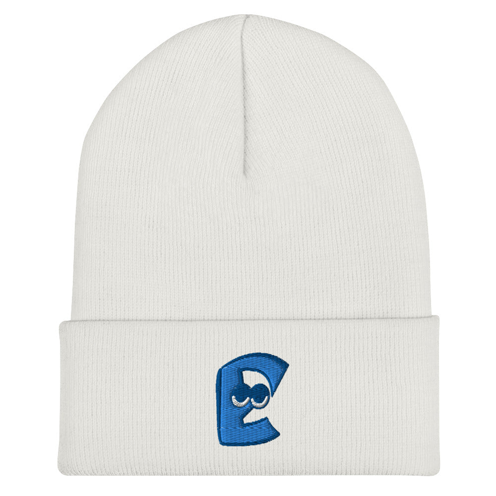 AEIOU Blue Embroidered "E" Cuffed Beanie