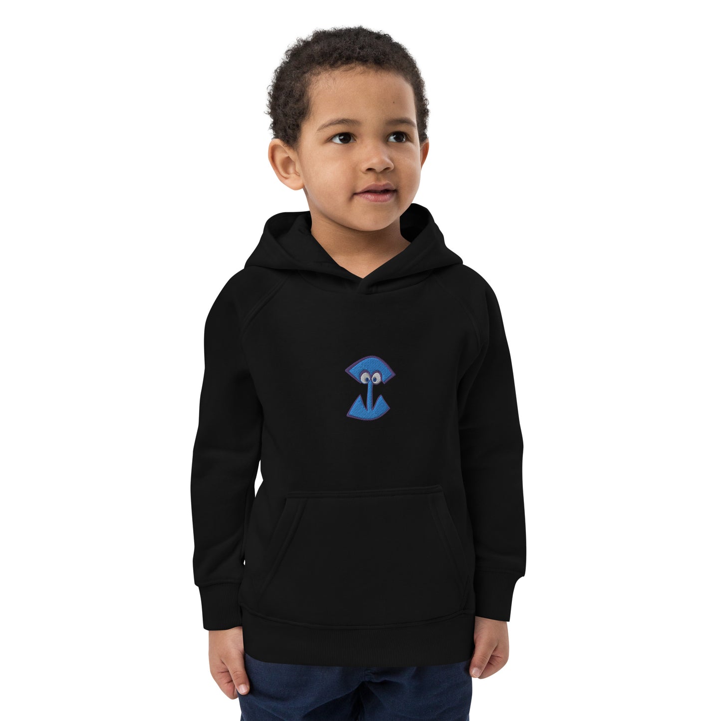 AEIOU Blue Embroidered "I" Kids eco hoodie