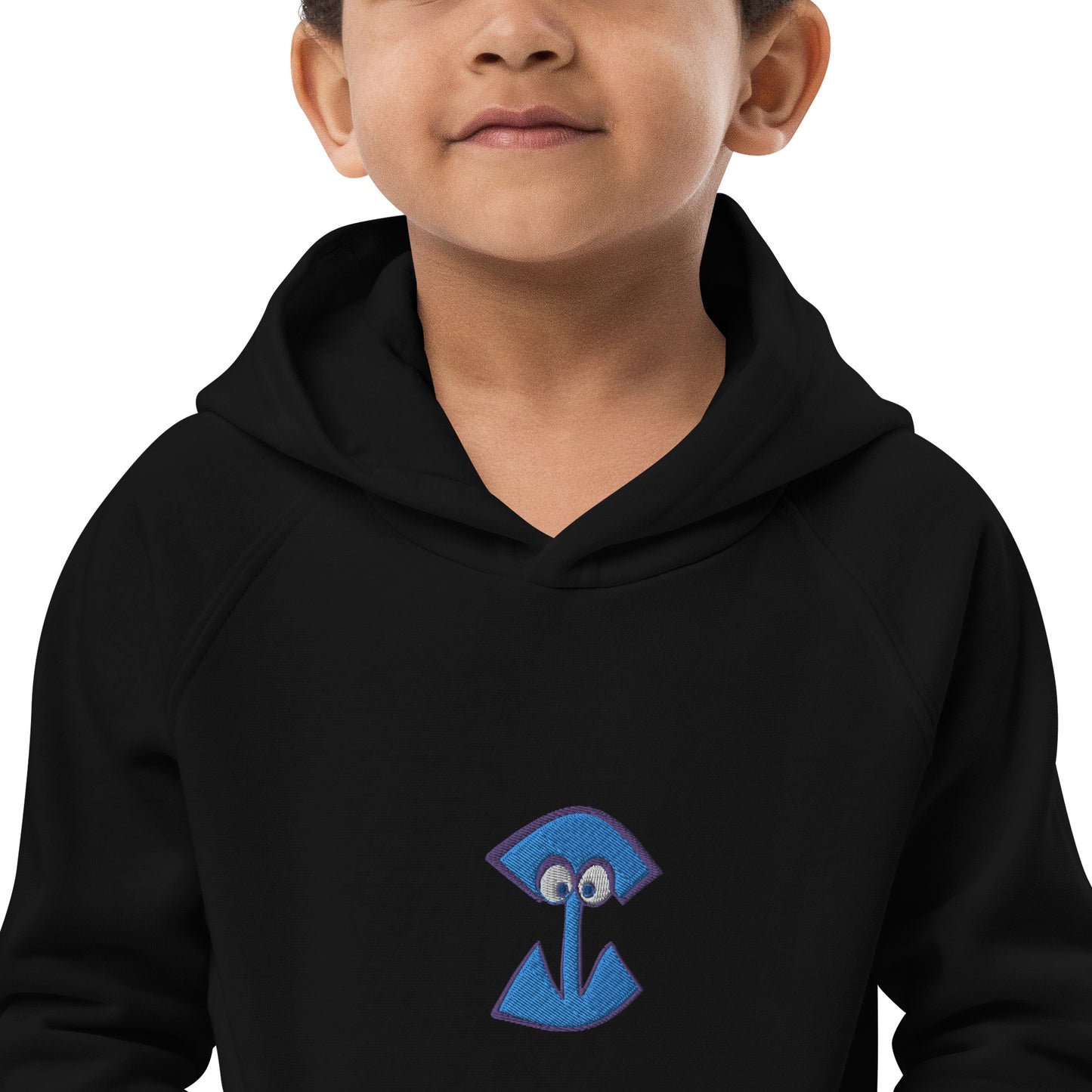 AEIOU Blue Embroidered "I" Kids eco hoodie