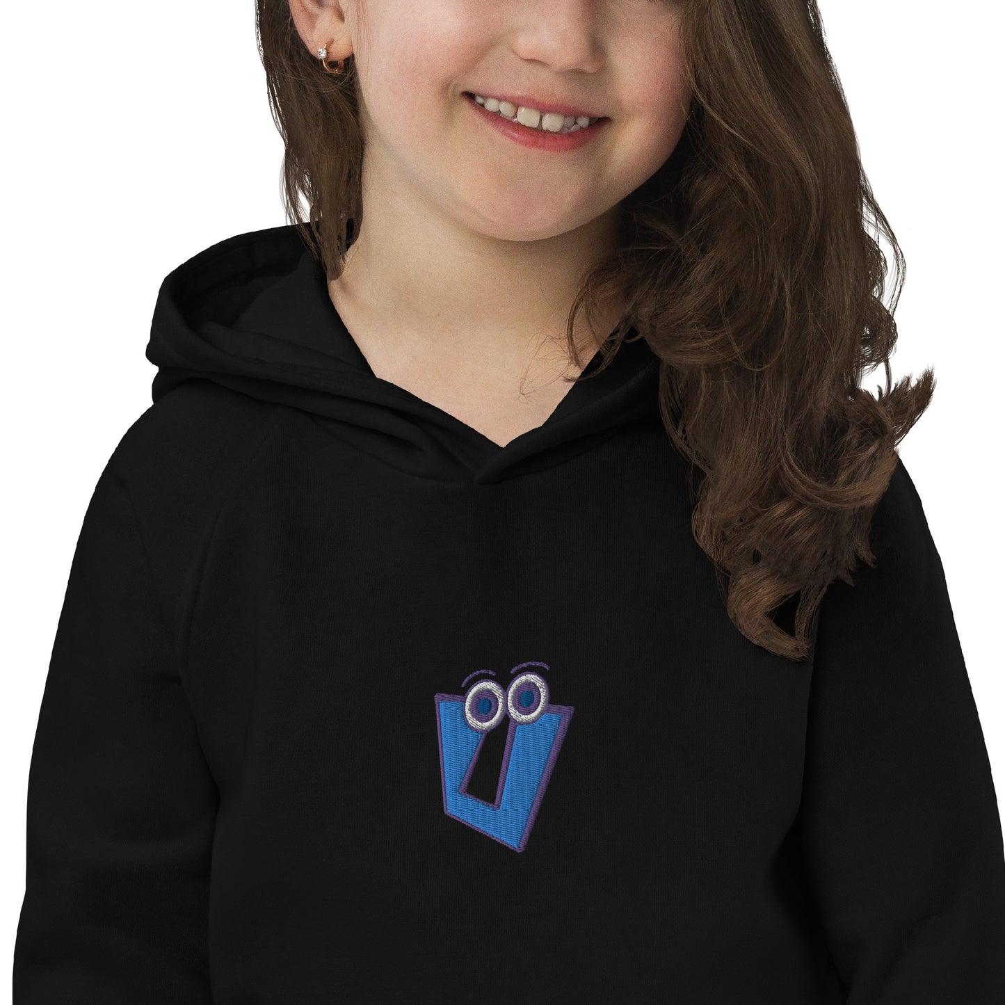 AEIOU "U" Blue Embroidery Kids eco hoodie