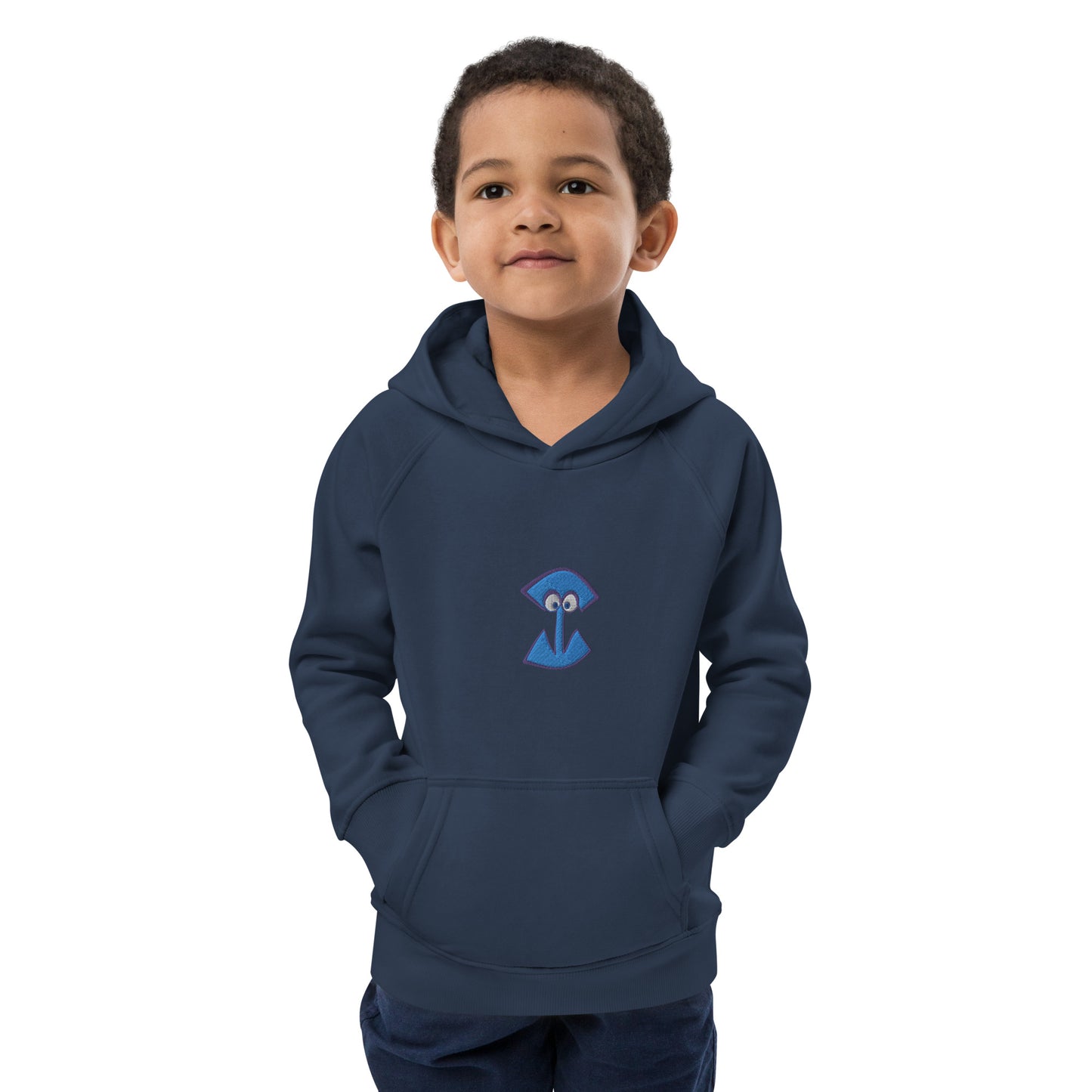 AEIOU Blue Embroidered "I" Kids eco hoodie