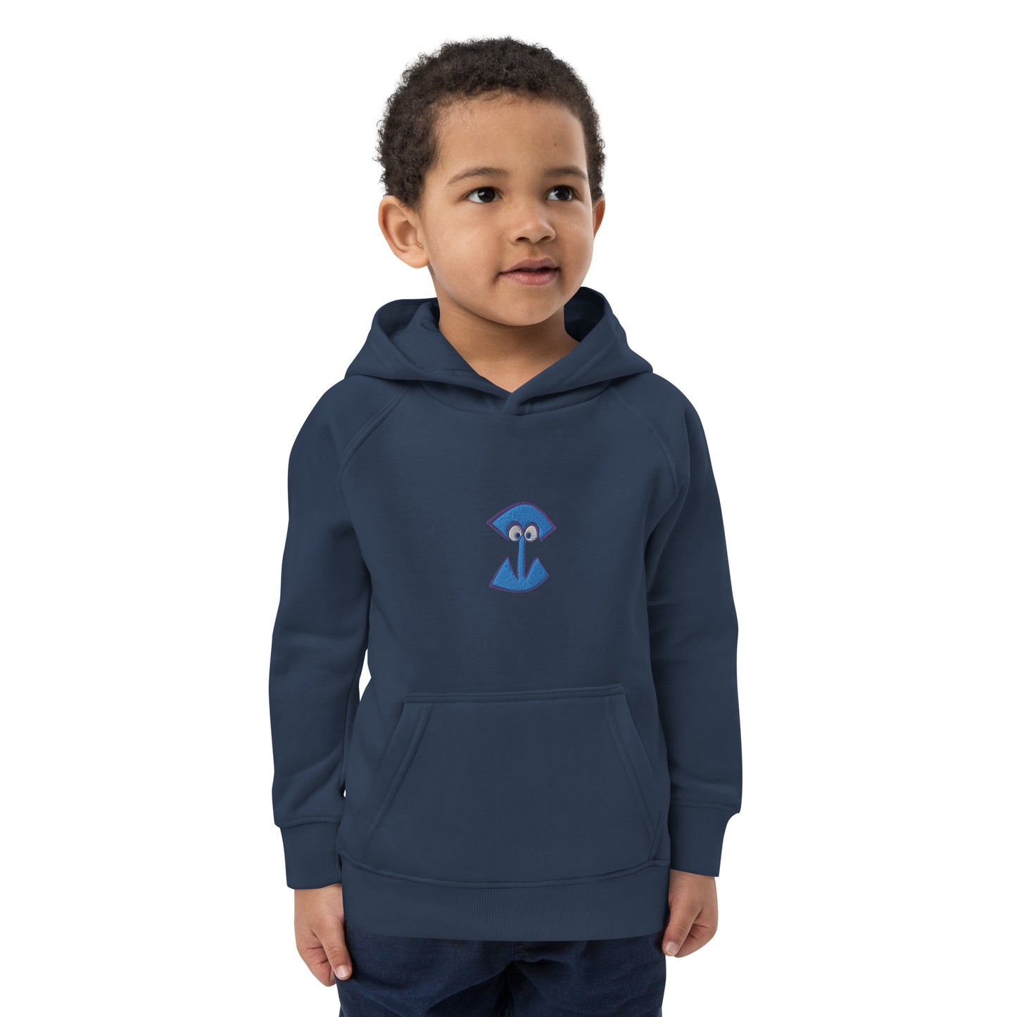 AEIOU Blue Embroidered "I" Kids eco hoodie