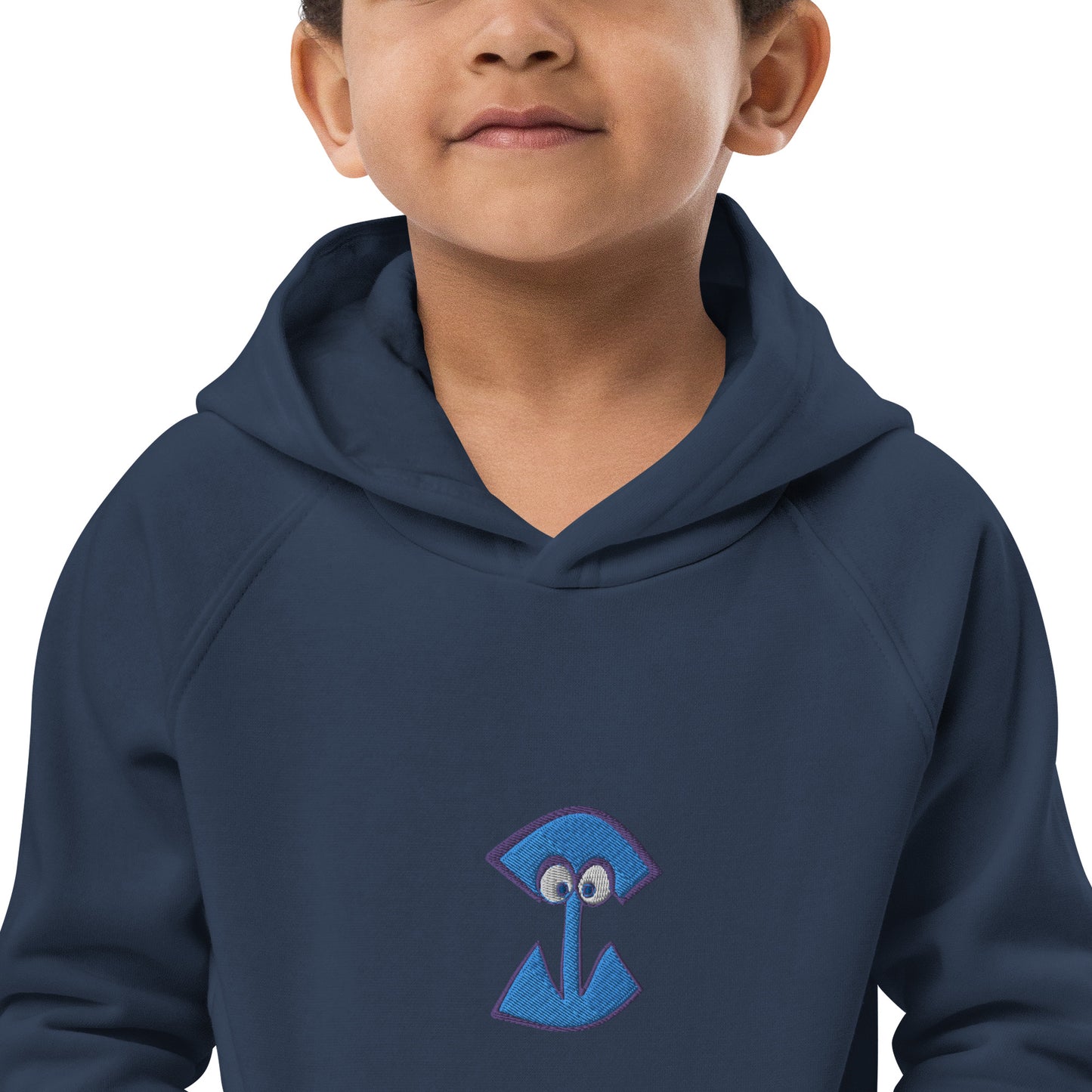 AEIOU Blue Embroidered "I" Kids eco hoodie