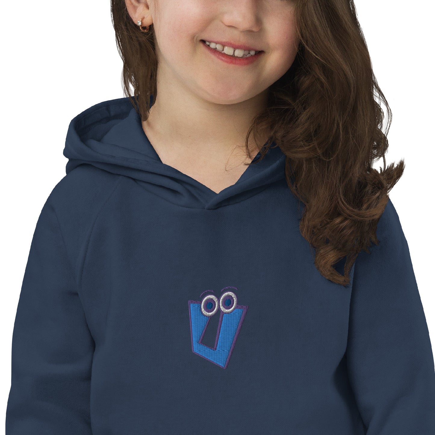 AEIOU "U" Blue Embroidery Kids eco hoodie