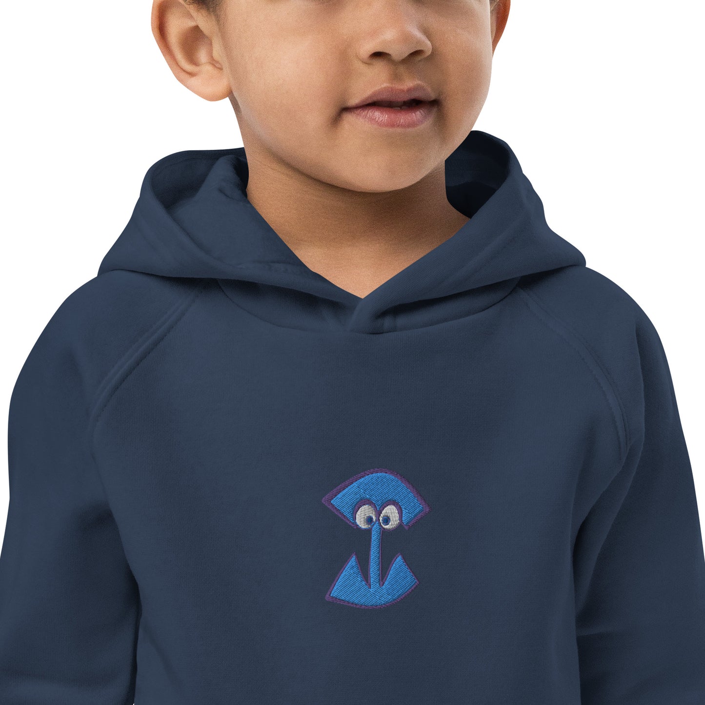 AEIOU Blue Embroidered "I" Kids eco hoodie