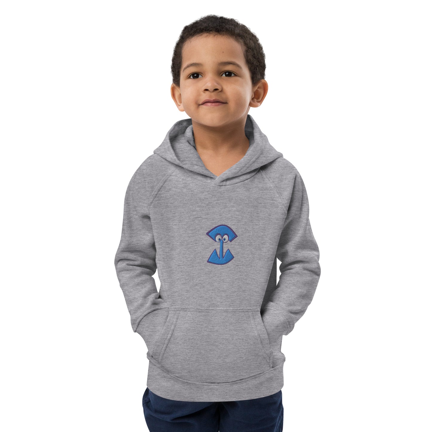 AEIOU Blue Embroidered "I" Kids eco hoodie