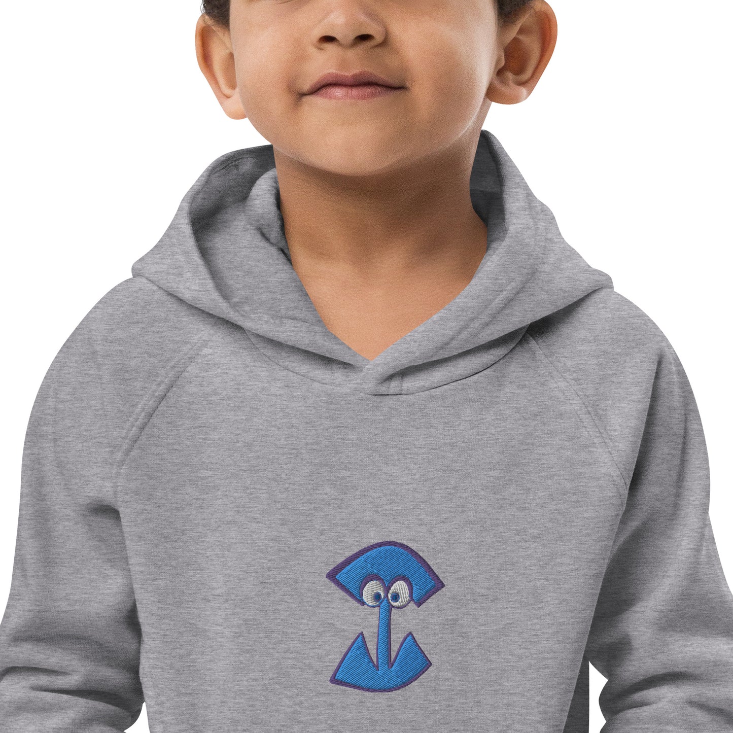 AEIOU Blue Embroidered "I" Kids eco hoodie