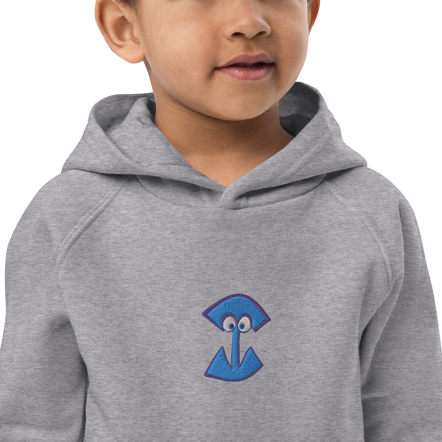AEIOU Blue Embroidered "I" Kids eco hoodie