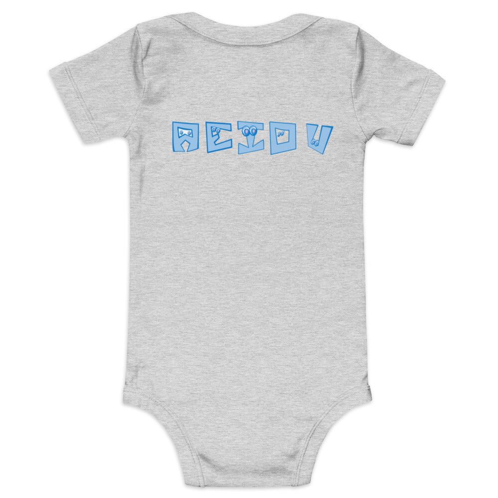 AEIOU Blue Embroidered "O" Baby short sleeve one piece