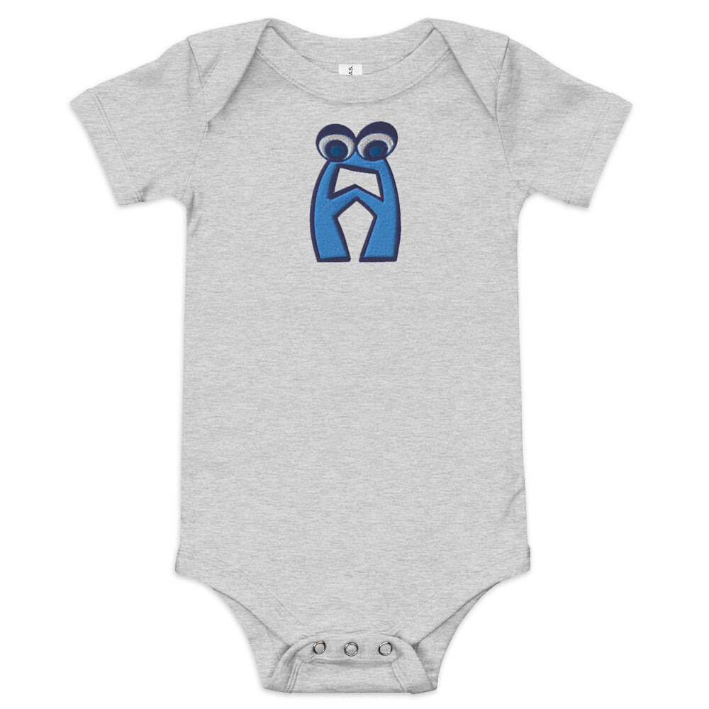 AEIOU Blue Embroidered "A" Baby short sleeve one piece