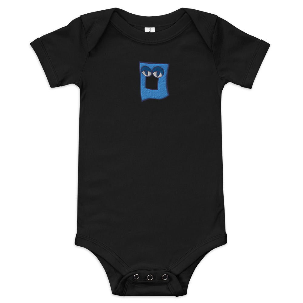 AEIOU Blue Embroidered "O" Baby short sleeve one piece