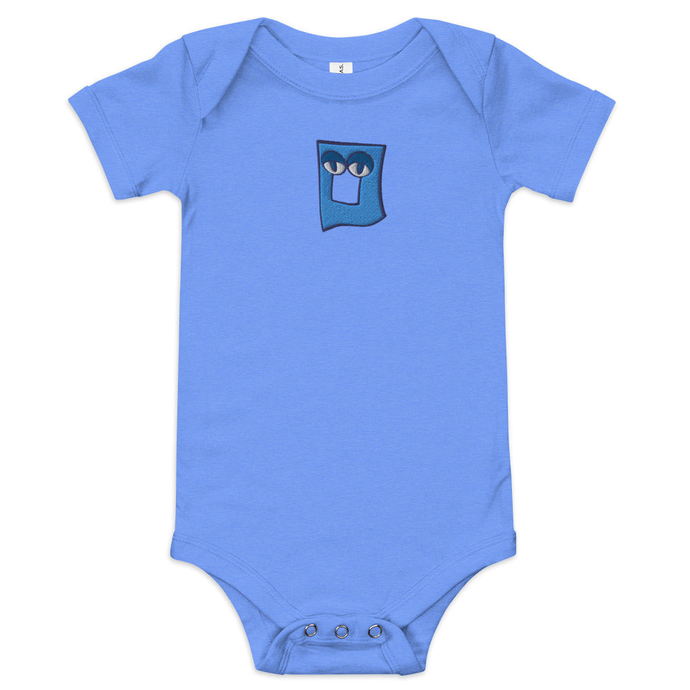 AEIOU Blue Embroidered "O" Baby short sleeve one piece