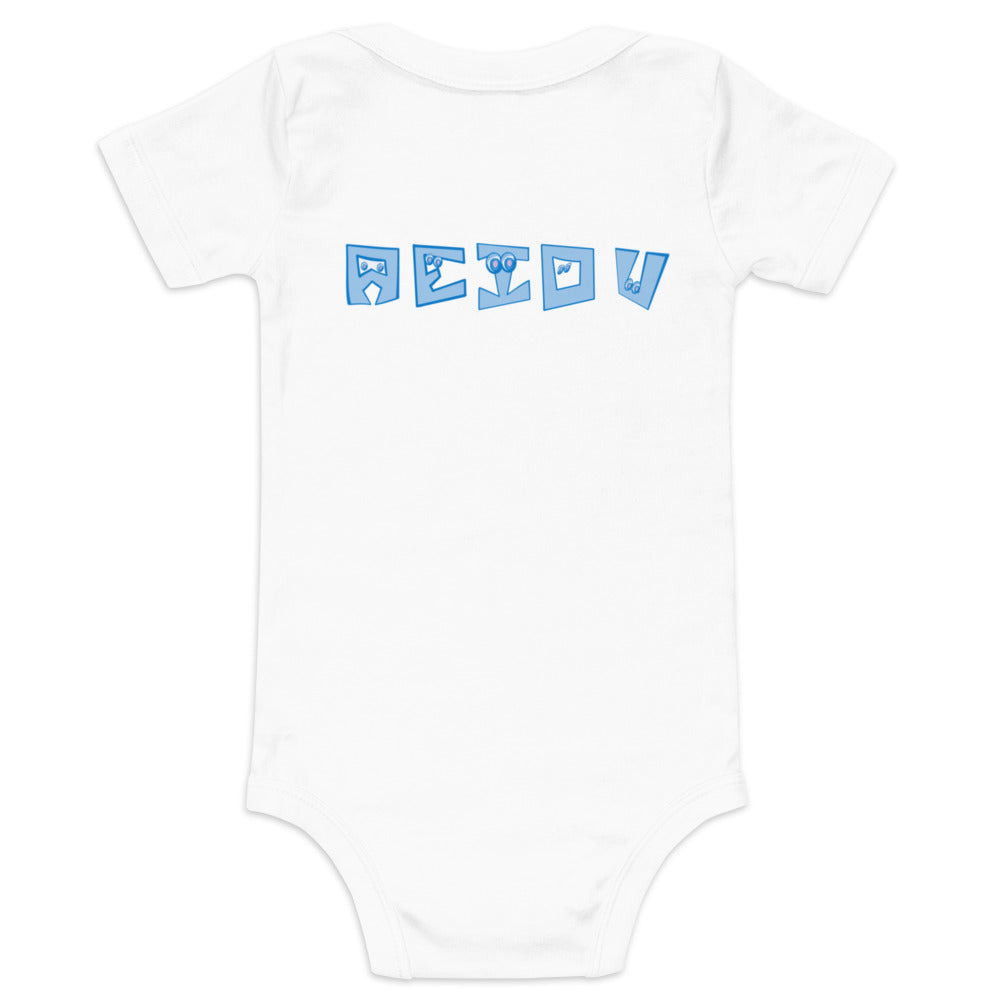 AEIOU Blue Embroidered "O" Baby short sleeve one piece