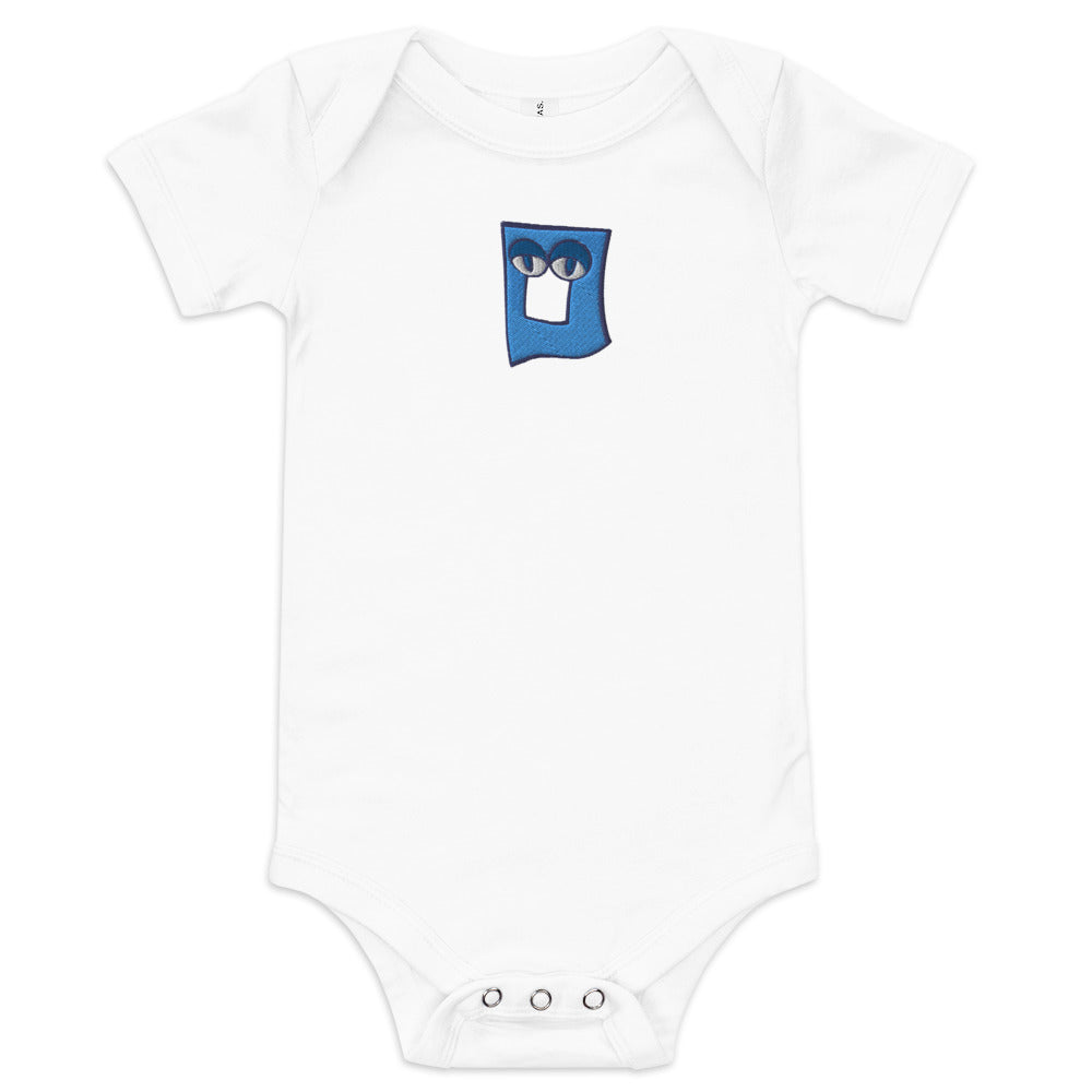 AEIOU Blue Embroidered "O" Baby short sleeve one piece