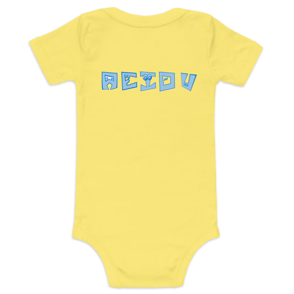 AEIOU Blue Embroidered "O" Baby short sleeve one piece