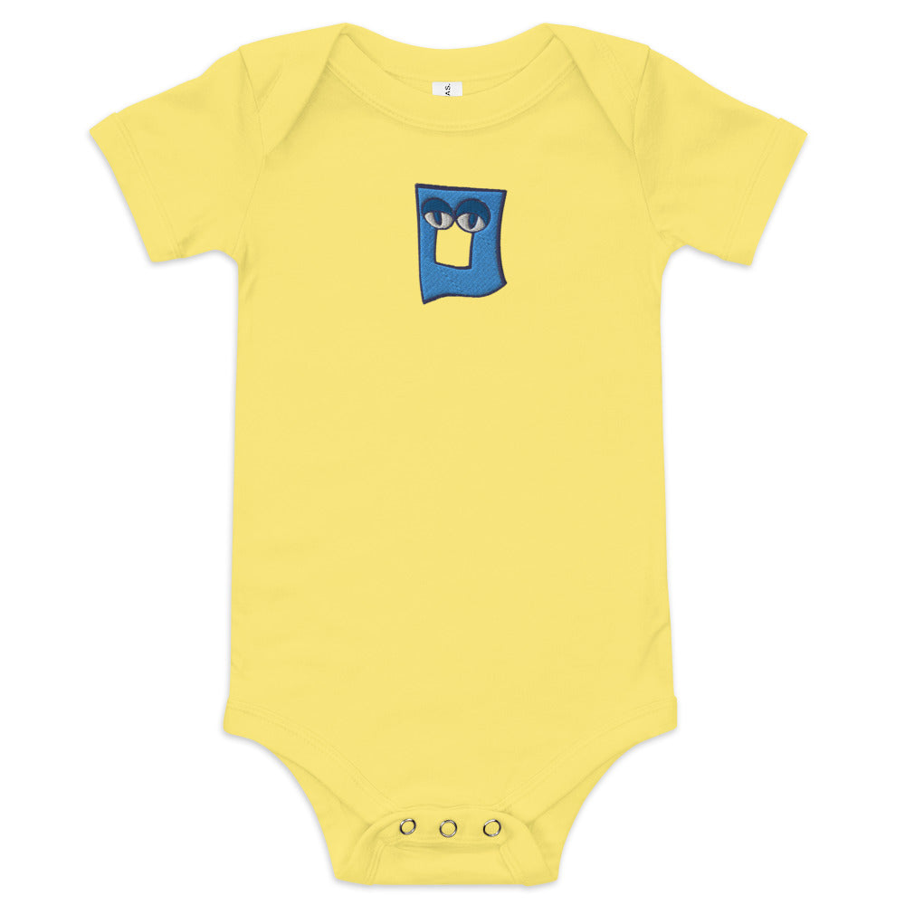 AEIOU Blue Embroidered "O" Baby short sleeve one piece