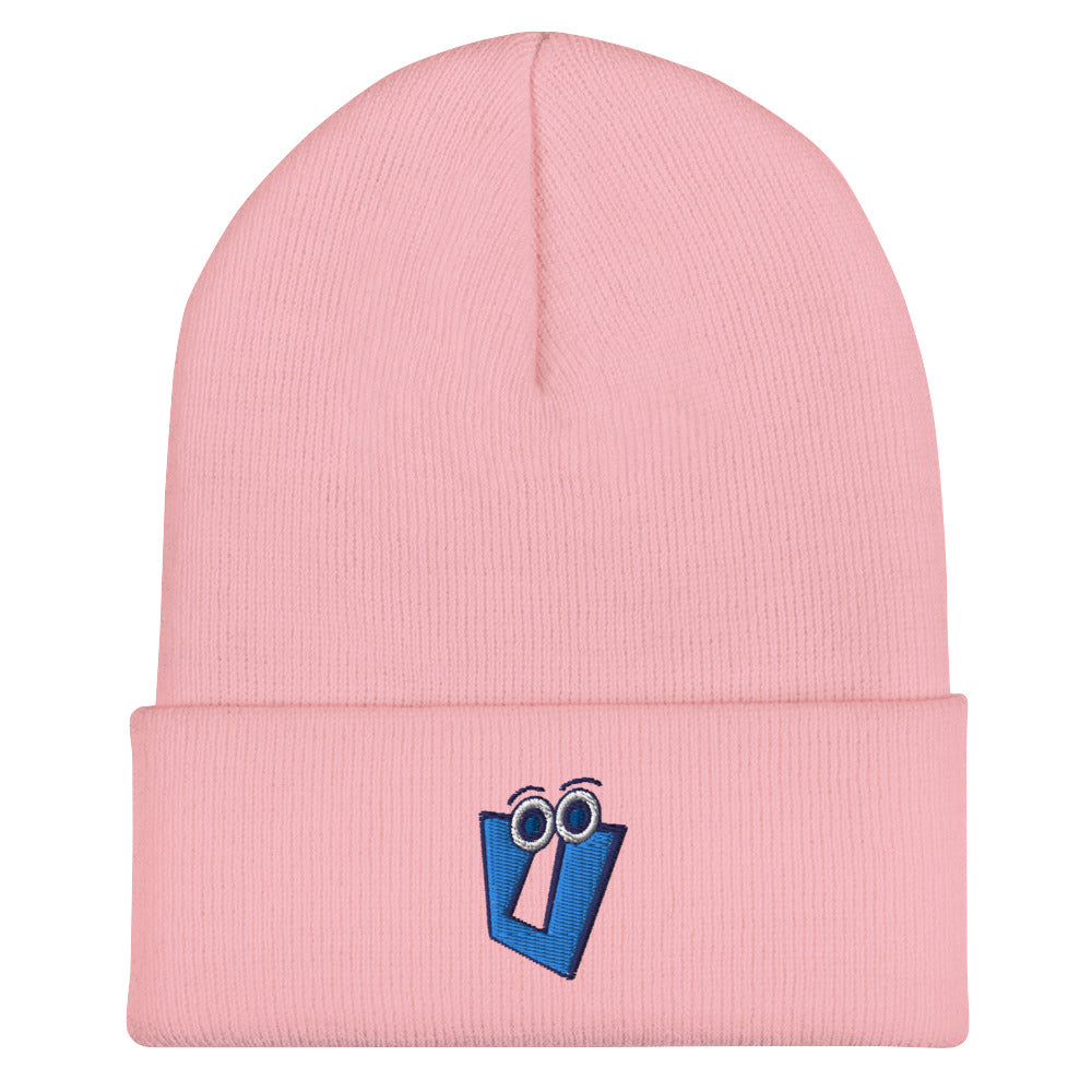 AEIOU Blue Embroidered "U" Cuffed Beanie