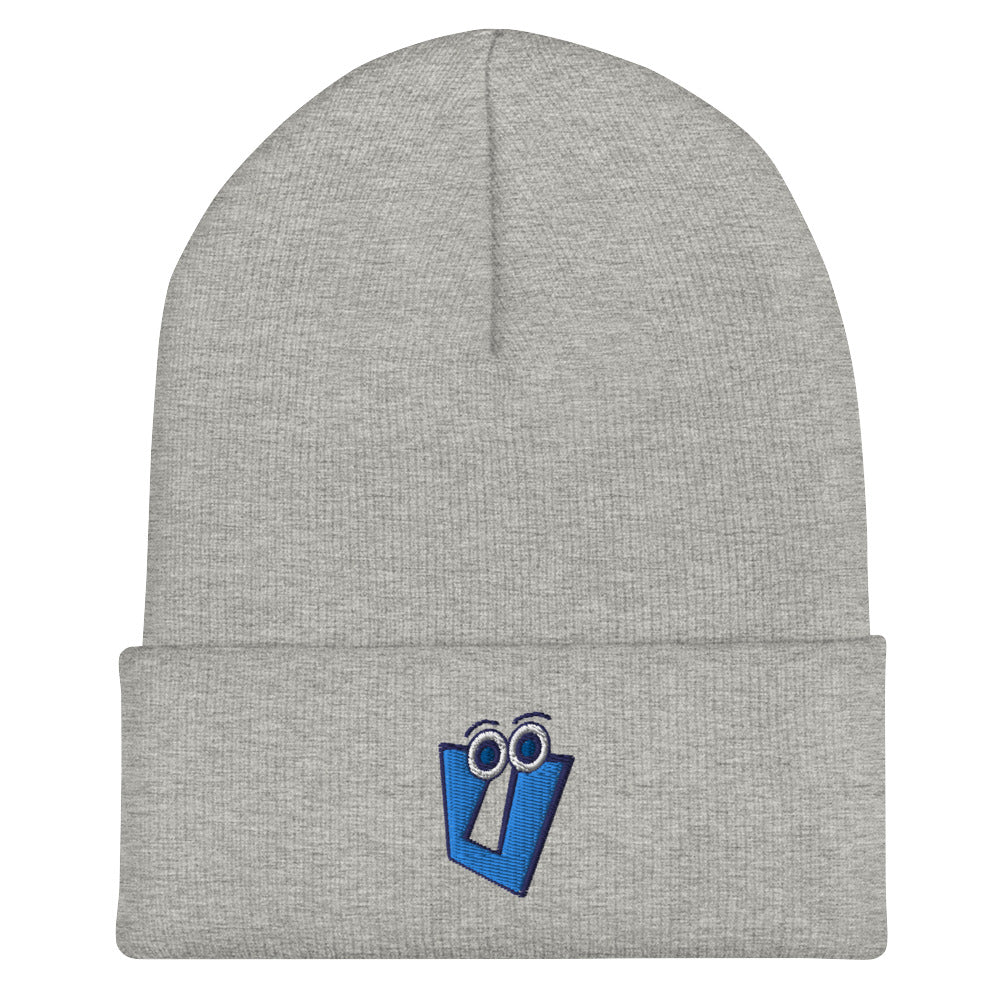 AEIOU Blue Embroidered "U" Cuffed Beanie