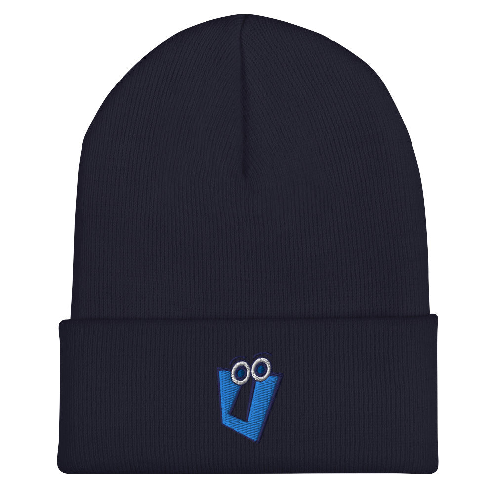 AEIOU Blue Embroidered "U" Cuffed Beanie