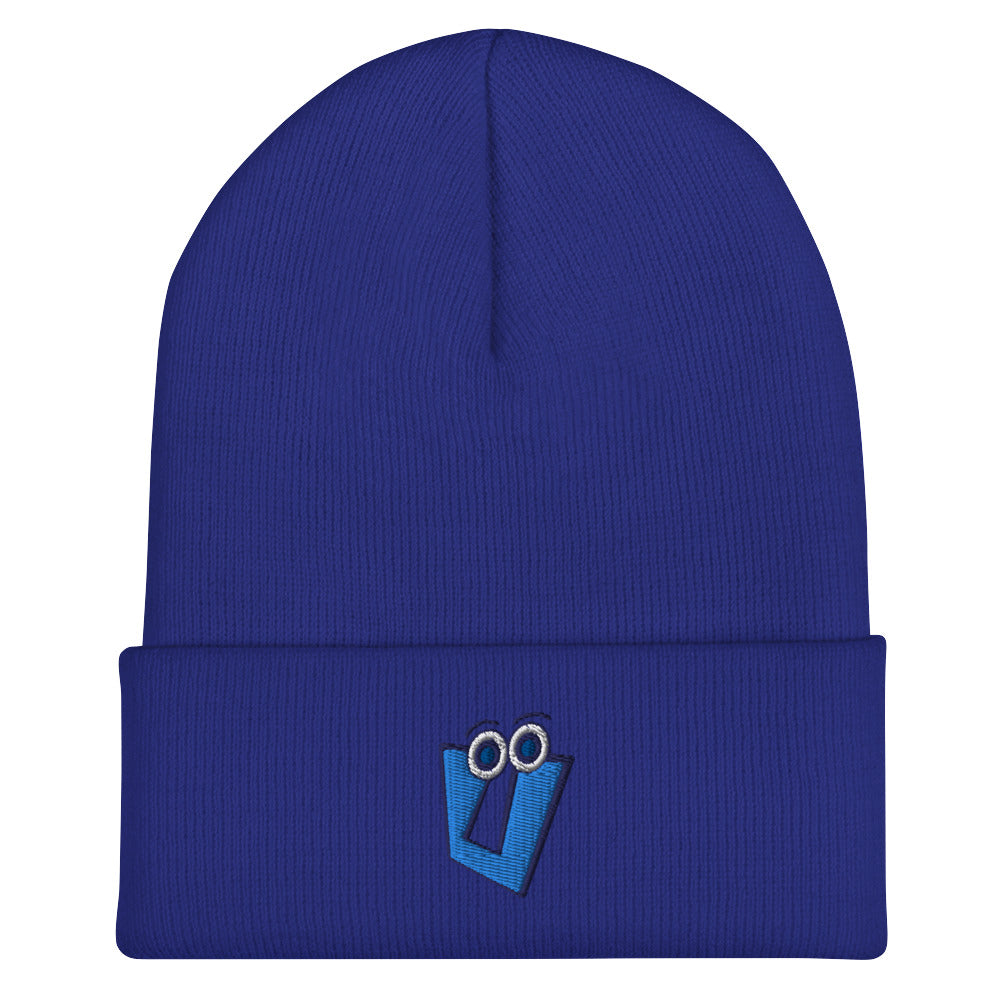 AEIOU Blue Embroidered "U" Cuffed Beanie