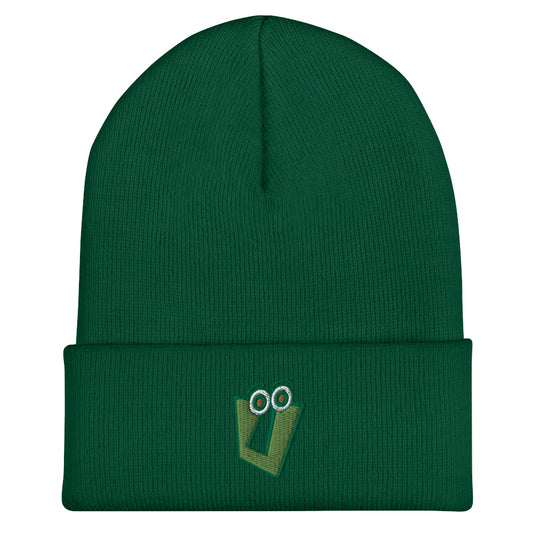 AEIOU Green Embroidered "U" Cuffed Beanie