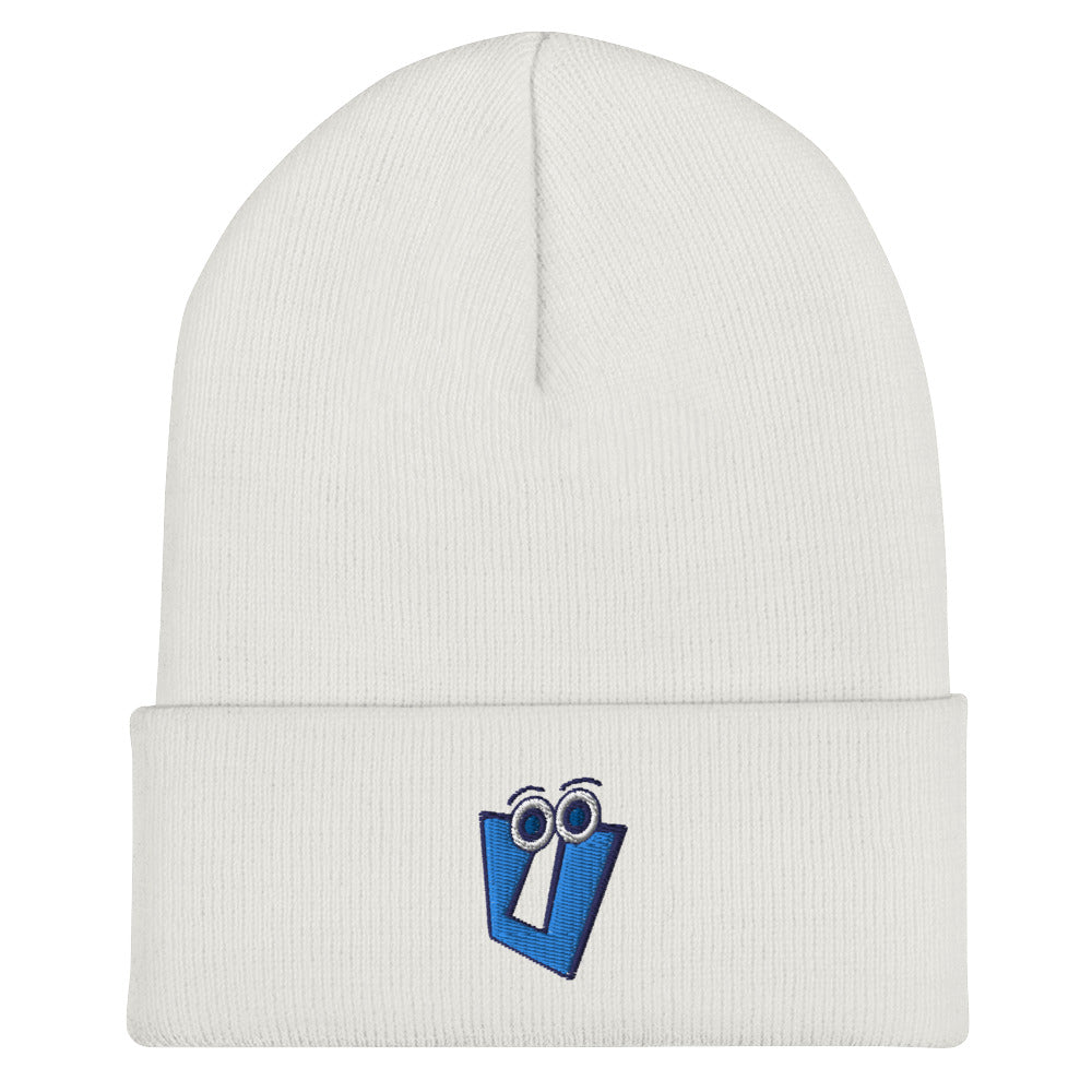 AEIOU Blue Embroidered "U" Cuffed Beanie