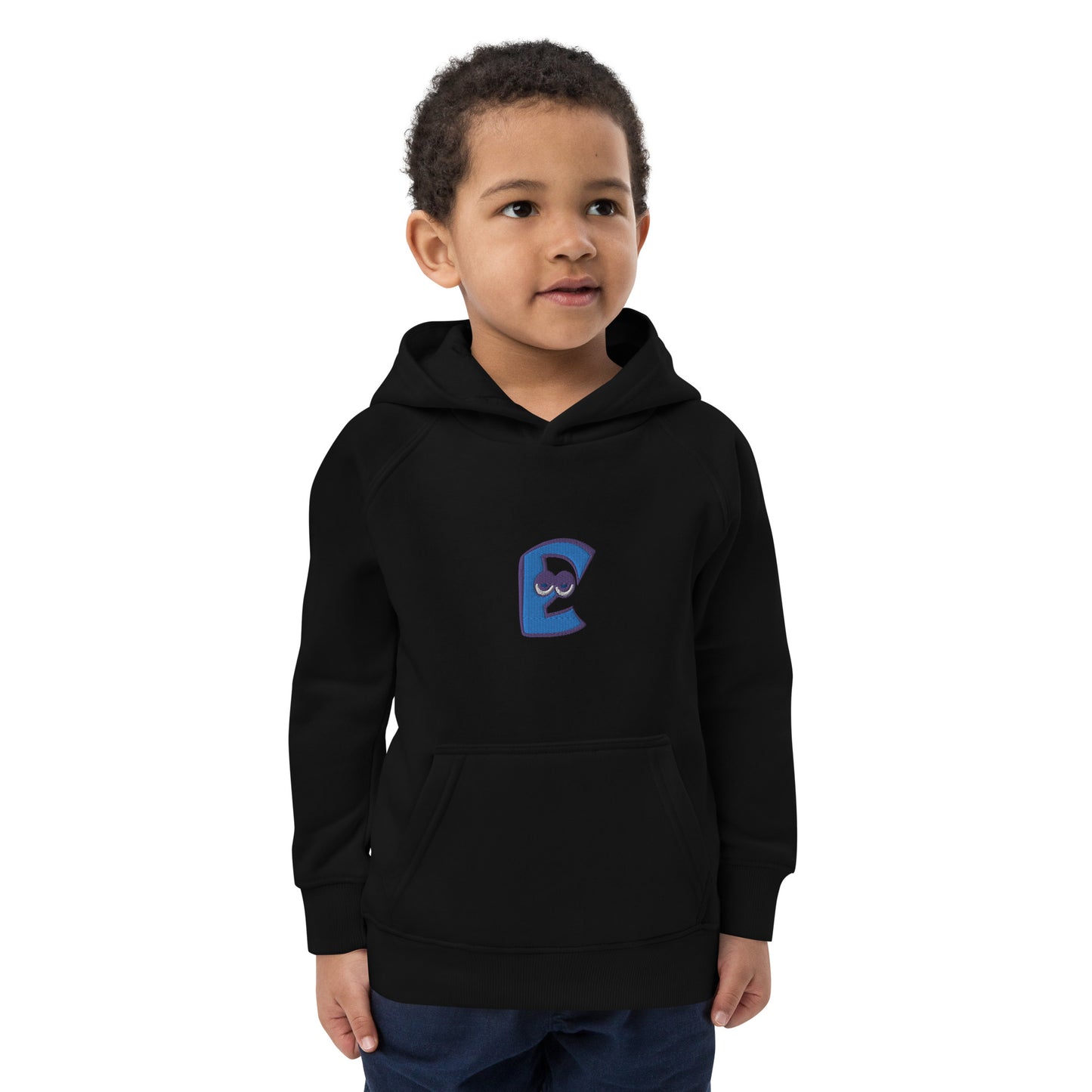 AEIOU Blue Embroidered "E" Kids eco hoodie