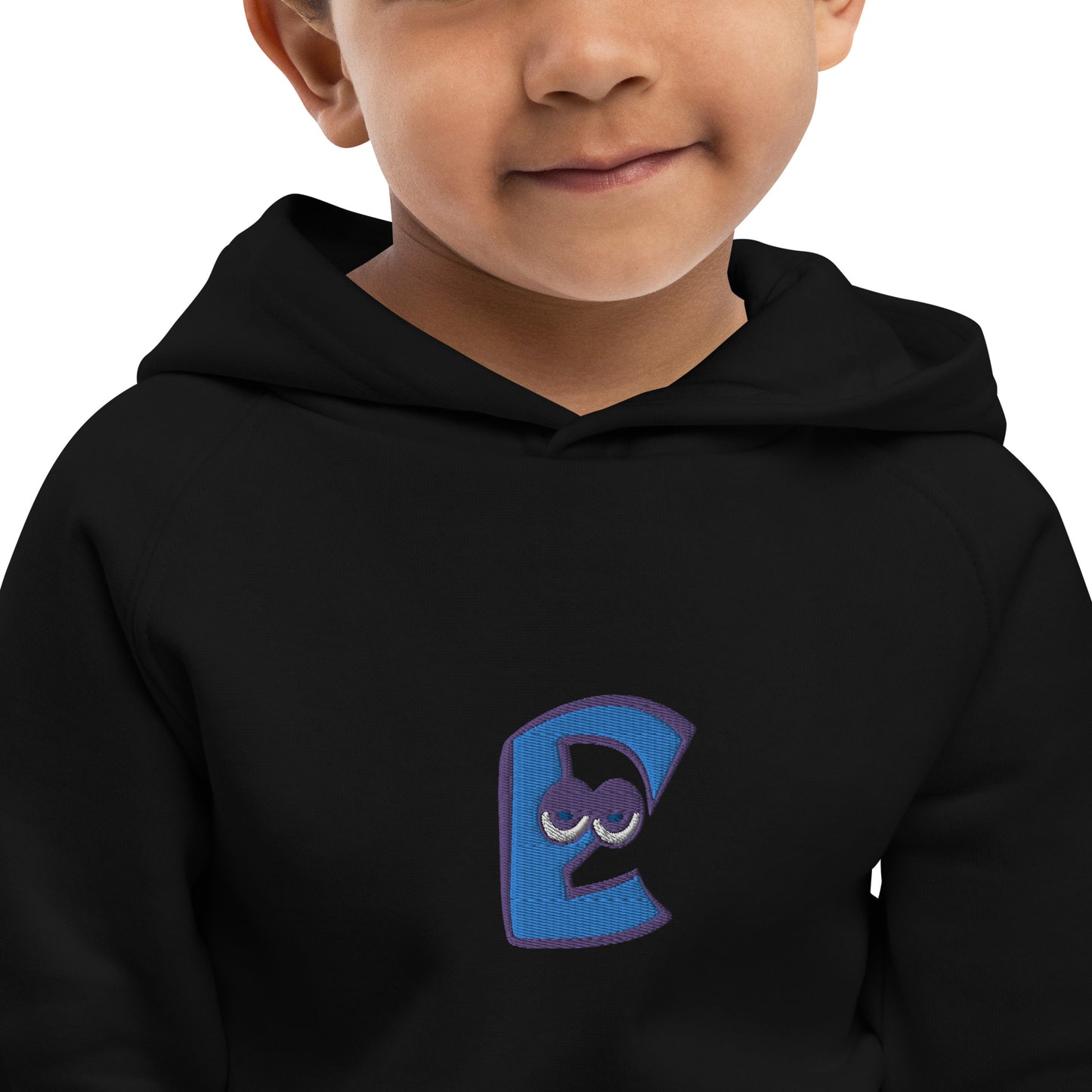 AEIOU Blue Embroidered "E" Kids eco hoodie