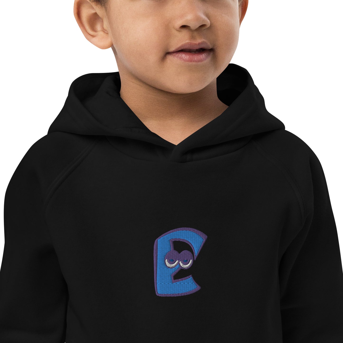 AEIOU Blue Embroidered "E" Kids eco hoodie