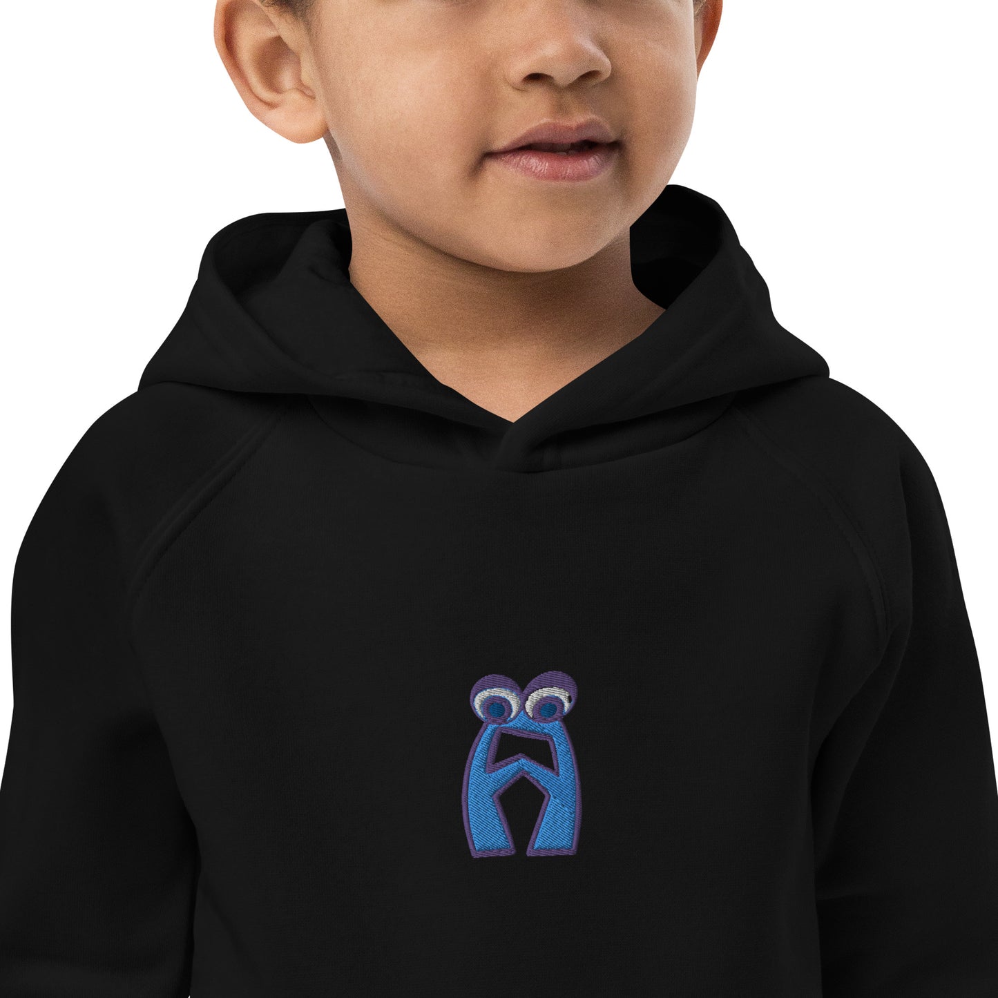 AEIOU Blue Embroidered "A" Kids eco hoodie