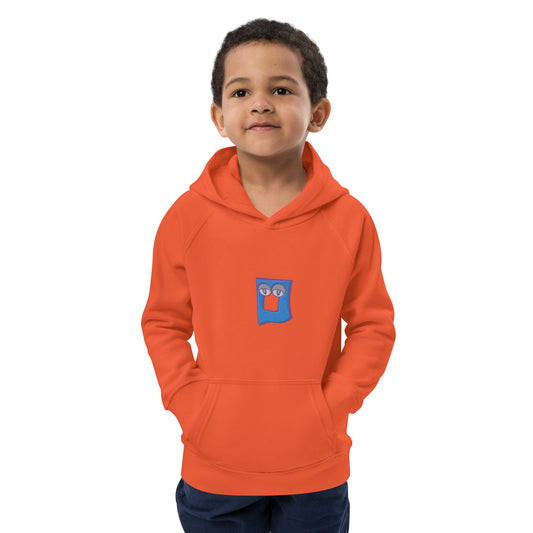 AEIOU "O" Blue Embroidery Kids eco hoodie