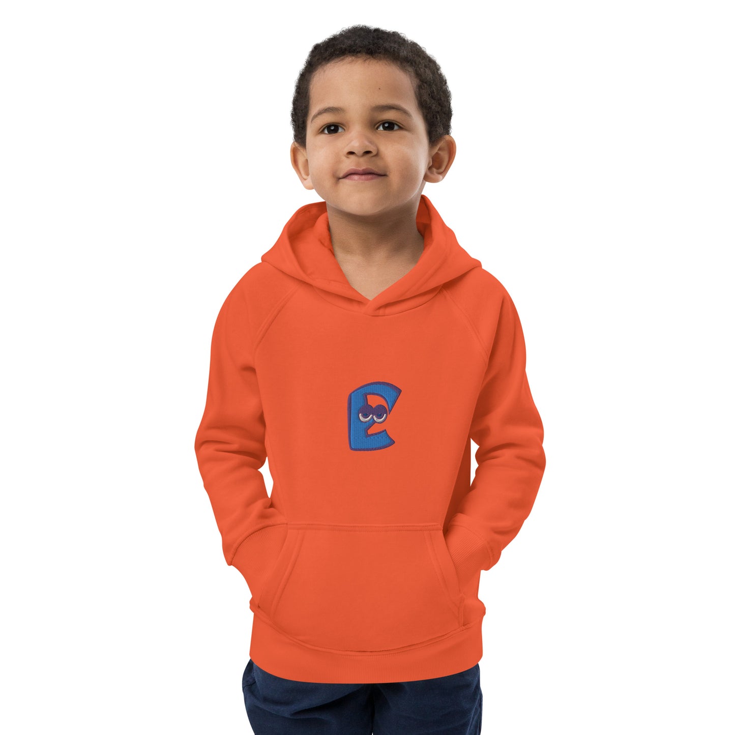 AEIOU Blue Embroidered "E" Kids eco hoodie