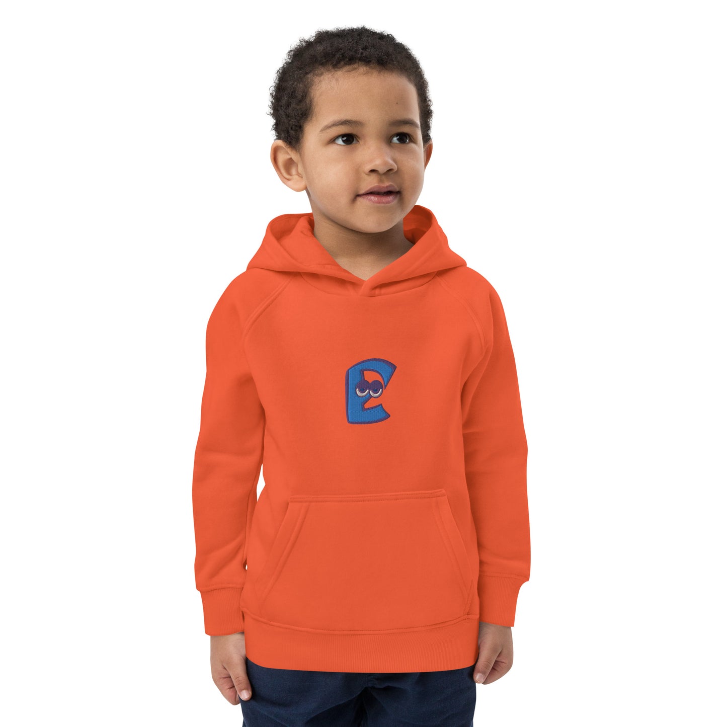 AEIOU Blue Embroidered "E" Kids eco hoodie