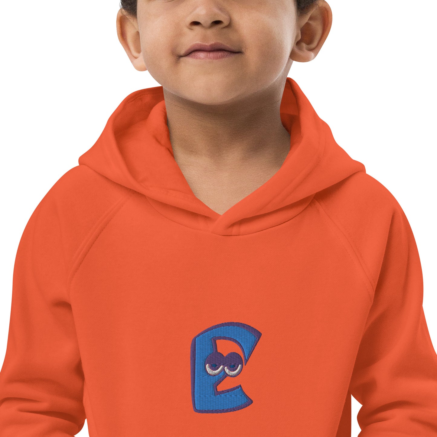 AEIOU Blue Embroidered "E" Kids eco hoodie