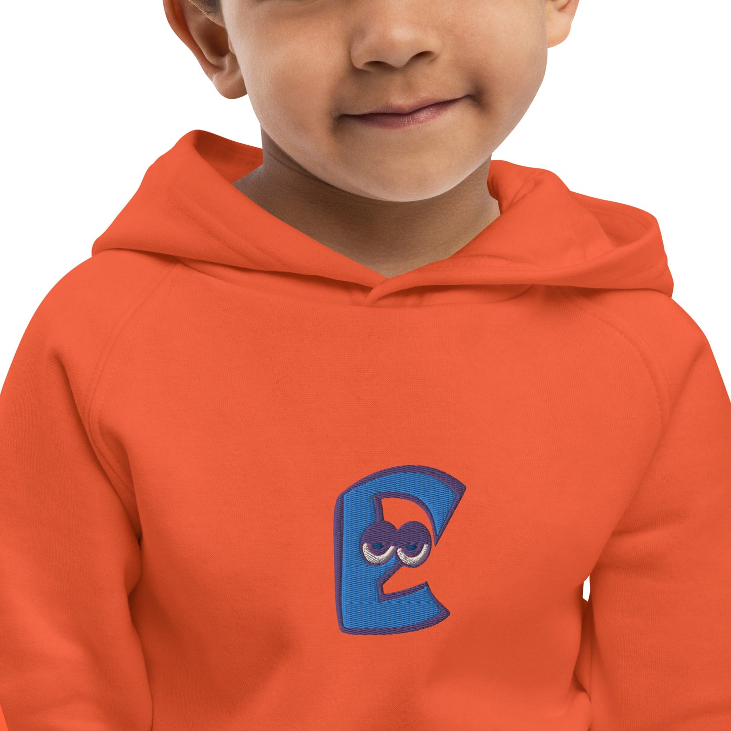 AEIOU Blue Embroidered "E" Kids eco hoodie