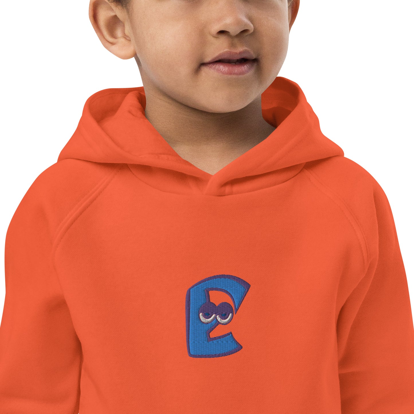 AEIOU Blue Embroidered "E" Kids eco hoodie