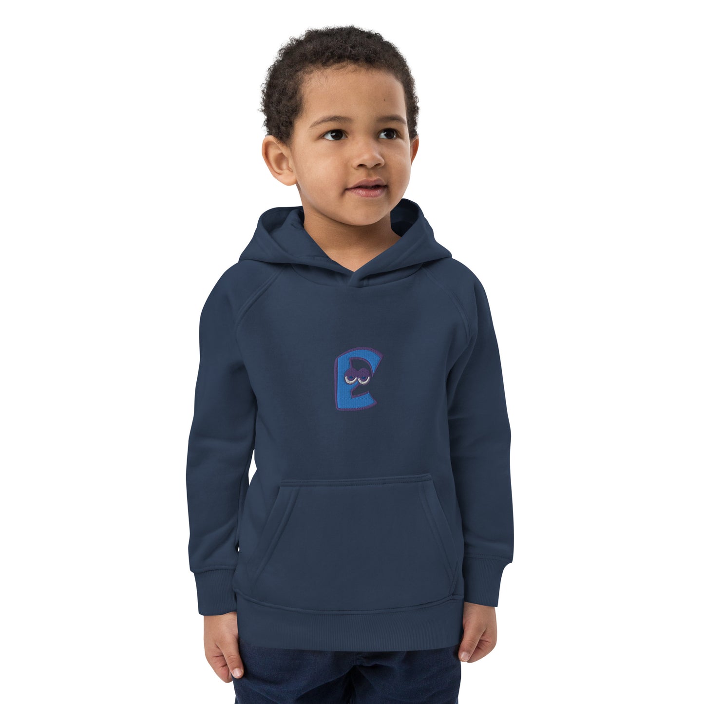 AEIOU Blue Embroidered "E" Kids eco hoodie