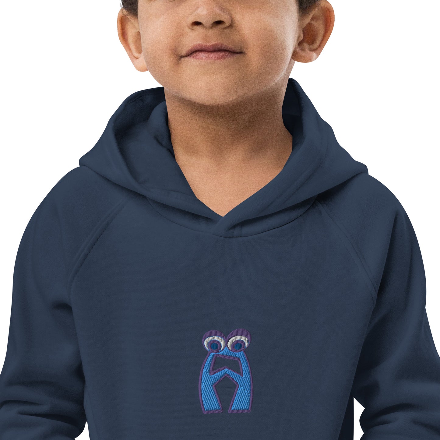 AEIOU Blue Embroidered "A" Kids eco hoodie