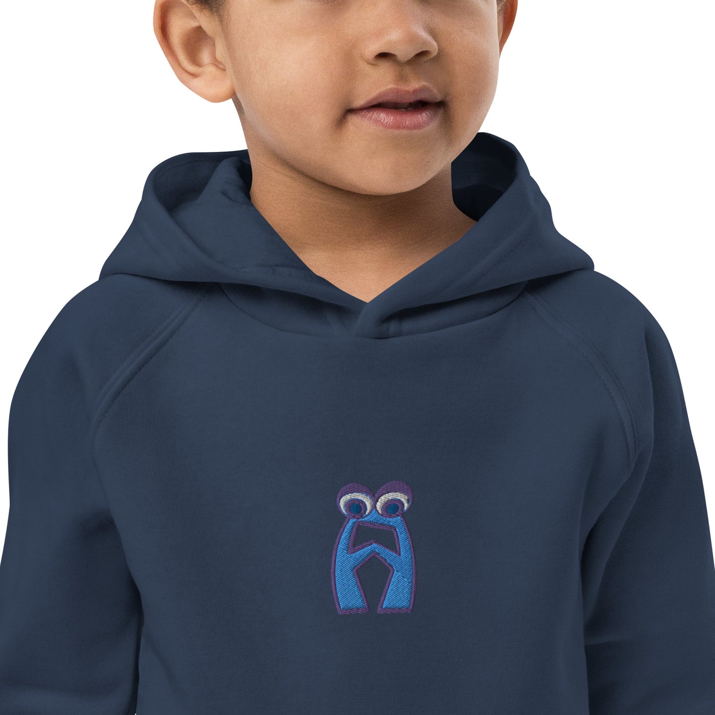 AEIOU Blue Embroidered "A" Kids eco hoodie